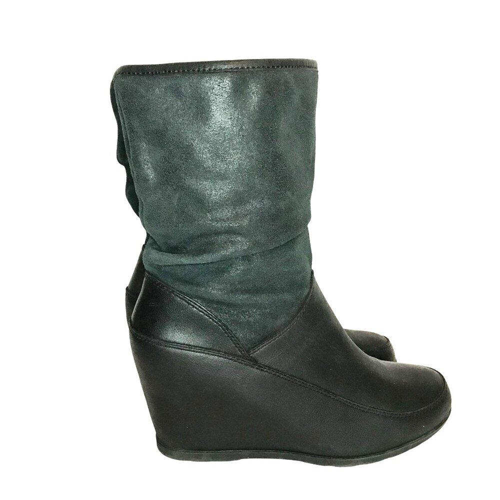 Cougar Lorraine  Womens 9M Black Leather Wedge Mid Calf Boots Waterproof